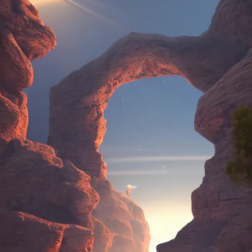 Image similar to arc gates in a canyon, dust light, ultra realistic details, 8 k