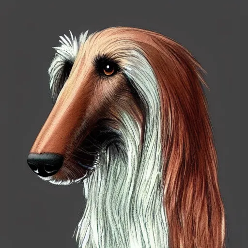 Image similar to afghan hound wearing afghan coat artstation