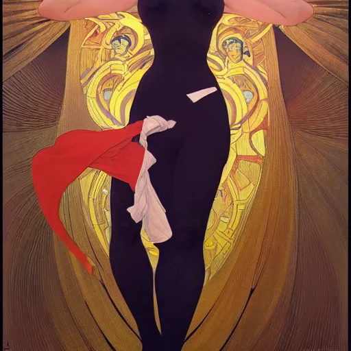 Image similar to modern woman | hyperrealistic | rubenesque | action pose | digital painting | trending on artstation | pinup portrait | clean | illustration | dressed | unreal engine 5 | 8 k resolution | by greg rutkowski alphonse mucha gustav klimt and mel ramos