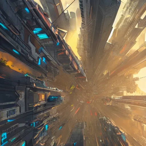 Image similar to bird's eye view of giant robots standing in the middle of a city, highly detailed, digital art, trending on artstation, very beautiful 4 k