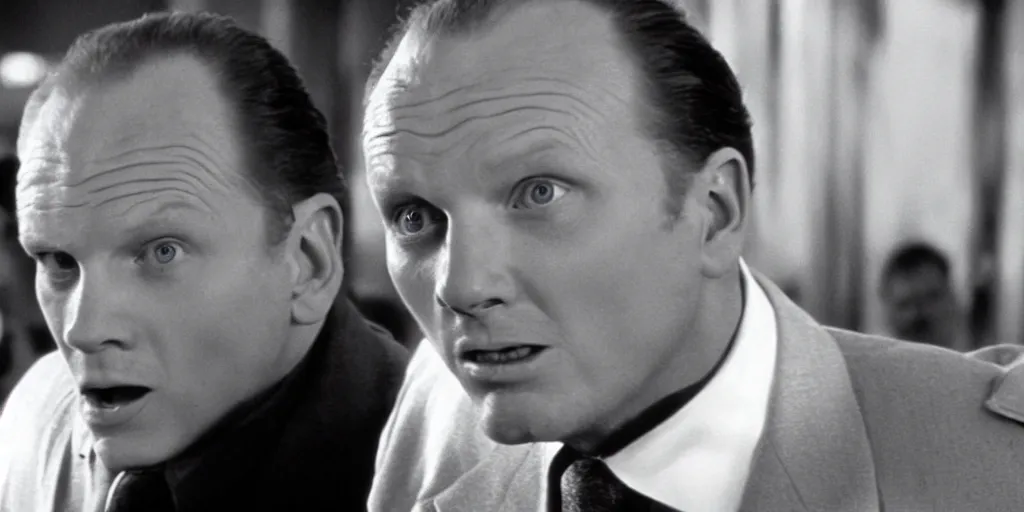 Image similar to a film still of Bill burr in Schindler's List, high quality