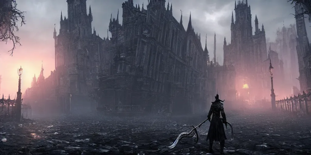 Image similar to A stunning screenshot of a unique area in Bloodborne