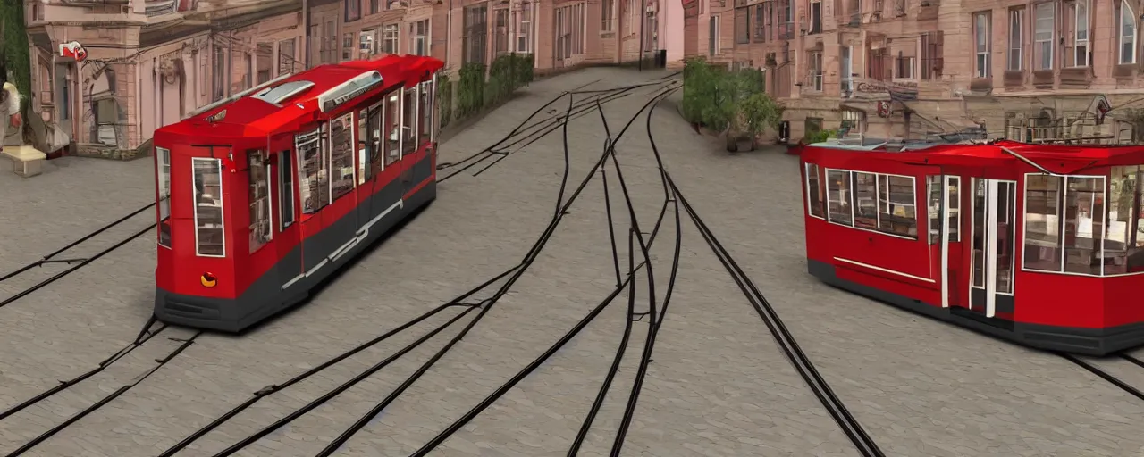 Image similar to tram made of sausage, 4k, ultra detailed, hyper realistic,