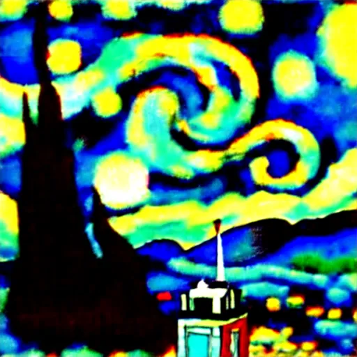 Image similar to the tardis painted by van gogh