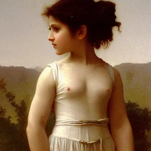 Prompt: a young angel wearing rollerblades, oil on canvas painted by William-Adolphe Bouguereau