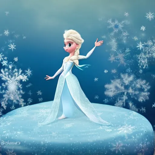 Prompt: princess Elsa from Frozen jumping on a cloud