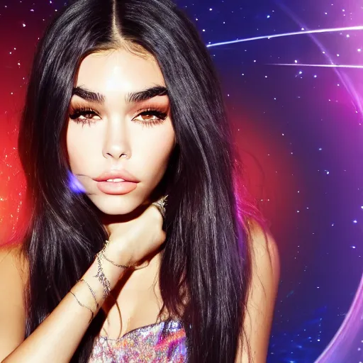 Image similar to madison beer a an intergalactic popstar dancing on a planet, render, blender render, unity render, 4 k wallpaper, art station trending, artstation 4 k coherent, coherent, 4 k, detailed, hyperdetailed, artifact - free, completely coherent, sharp, madison beer