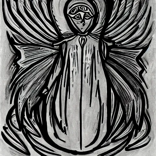 Image similar to a schizophrenic drawing depicting the guardian angel, artistic abstarct