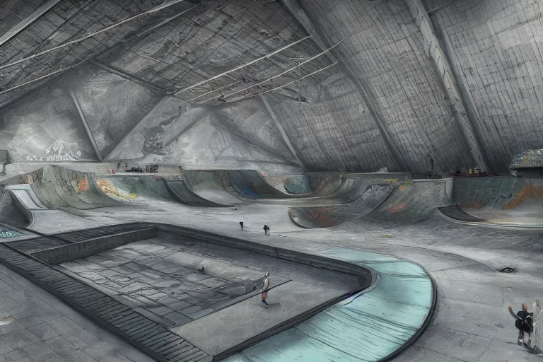 Image similar to dystopian skatepark, digital art, highly detailed, sharp, 4 k