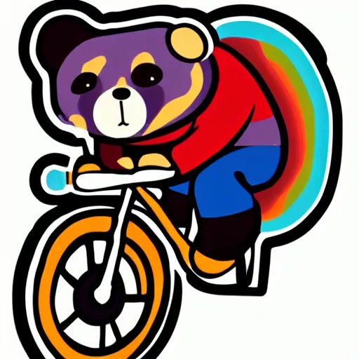 Image similar to Bear riding a small bicycle, sticker, highly detailed, colorful, illustration, drama, smooth and clean vector curves, no jagged lines, vector art, smooth