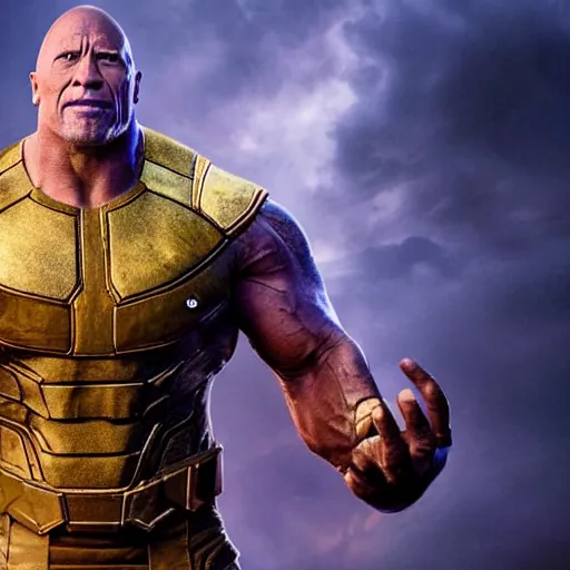 Prompt: Dwayne Johnson as Thanos in Endgame, promo shoot, studio lighting