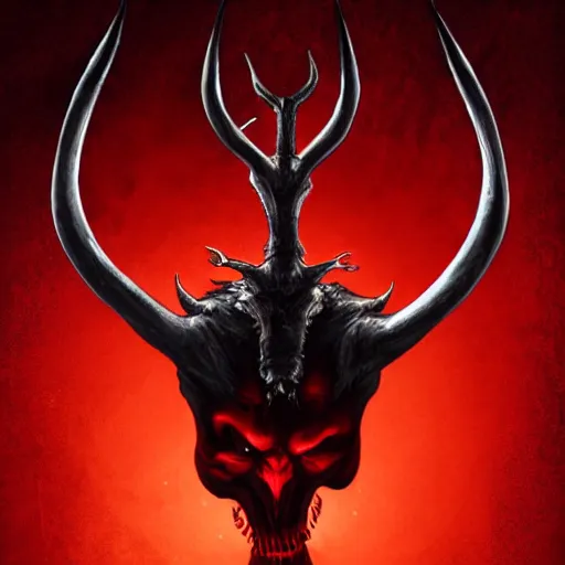 Prompt: the _ devil _ holding _ a _ skull _ red _ horns _ ominous _ fiery _ background _ symmetrical _ detailed _ face _ despair _ highly _ detailed _ high _ resolution _ sandro _ botticel