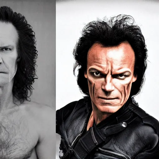 Image similar to a portrait of a man that looks like sting, prince, bruce springsteen