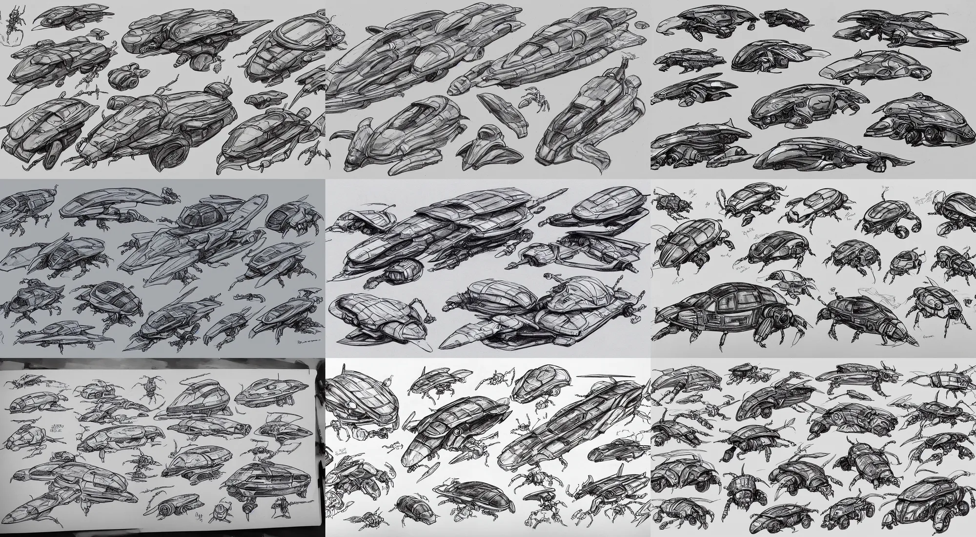 Prompt: beetle spaceship sketches