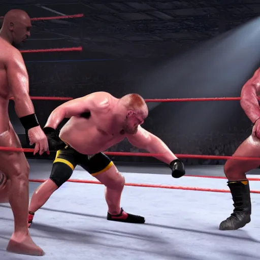 Image similar to giga chad fighting the rock in a wwe arena, cinematic lighting, photorealistic,