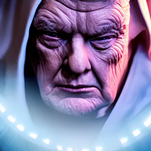 Prompt: trump is darth sidious in star wars, 4 k, studio portrait, photography, cinematic lighting, highly detailed