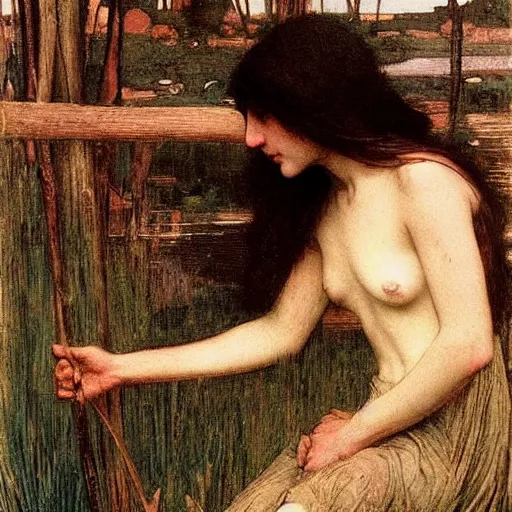 Image similar to washed - out by john william waterhouse. a beautiful print. it has no visible auditory organs, just eyes, human eyes, hundreds of them, in the ends of stalks that radiate from its body like some exotic fruit.