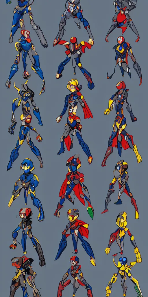 Image similar to superhero character concept based on megaman, ultra detailed, portrait, coherent, symmetry, trending on artstation, character concept, character design