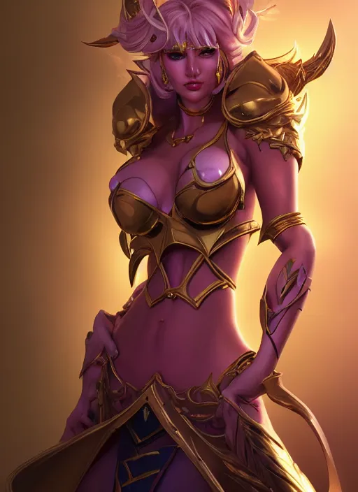 Image similar to luxanna crownguard, from league of legends, hyper detailed, digital art, trending in artstation, cinematic lighting, studio quality, smooth render, fluorescent skin, sharp focus, intricate, elegant, highly detailed, art style by klimt and nixeu and ian sprigger and wlop and krenz cushart