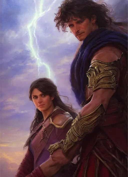 Image similar to portrait of Kaladin and Syl from the Stormlight Archive. by Daniel F. Gerhartz, hyperrealistic oil painting, 4k, studio lightning, very detailed face