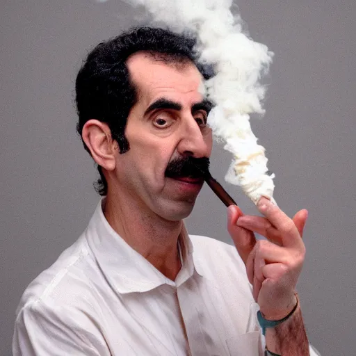 Image similar to A portrait of borat sagdiyev smoking a rolled marijuana joint, 8k, award winning