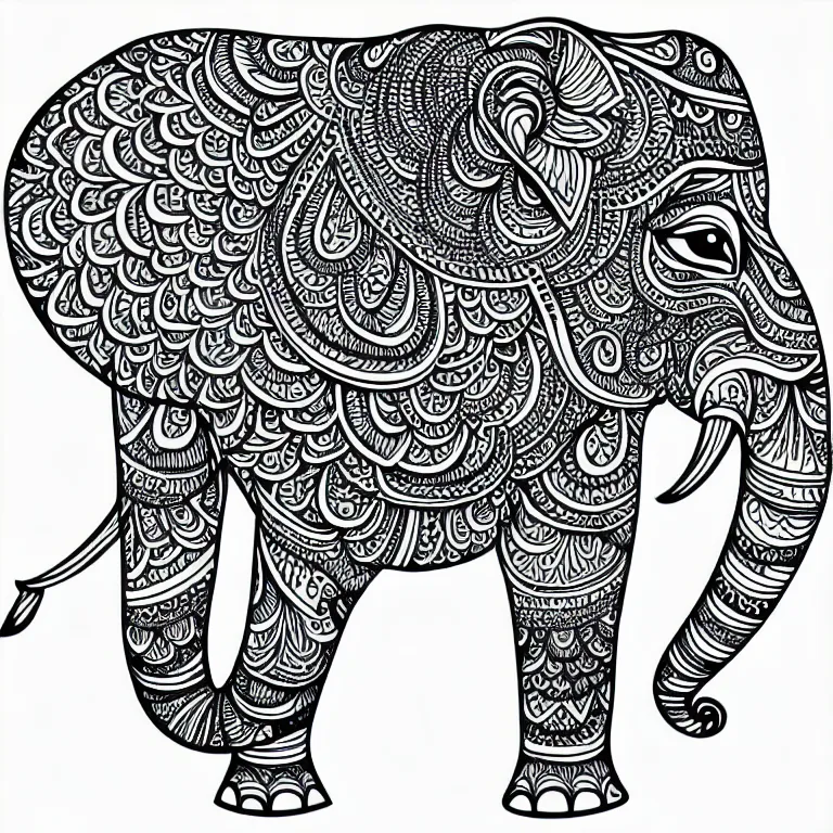 Image similar to beautiful elephant, ornamental, fractal, line art, vector, outline, simplified, colouring page