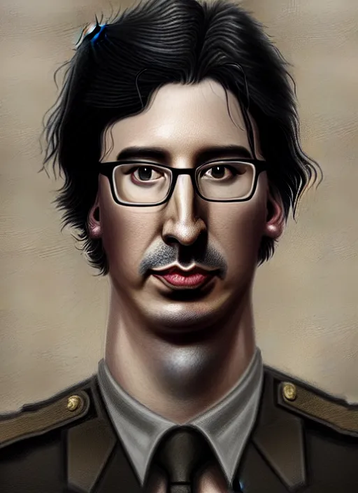 Prompt: a portrait of john oliver standing next to adam driver, stoic, military uniform, fantasy, intricate, elegant, beautiful, highly detailed, charcoal, centered, dark, smokey, digital painting, artstation, concept art, smooth, sharp focus, illustration, art by krenz cushart and wenjun lin