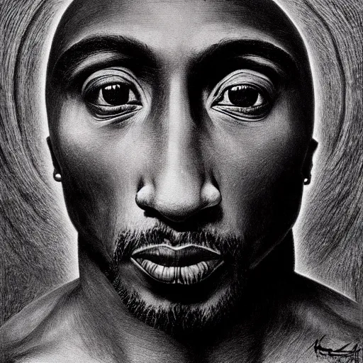 Image similar to Tupac Shakur by Zdzisław Beksiński and H.R. Giger