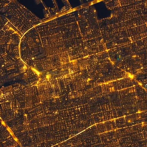 Prompt: satellite view of a metropolis at night