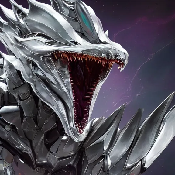 Image similar to detailed close maw shot of a gigantic goddess elegant beautiful stunning anthropomorphic hot robot mecha female dragon, eating a spaceship whole, with sleek silver metal armor and cat ears, OLED visor over eyes, micro art, prey, vore, digital art, mawshot, dragon vore, dragon maw, furry art, high quality, 8k 3D realistic, macro art, micro art, Furaffinity, Deviantart, Eka's Portal, G6