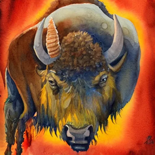 Prompt: A watercolor painting of bison by Scott Campbell from Double Fine Productions. Scott Campbell.