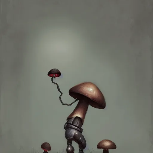 Prompt: mushroom robot in the style of greg rutkowski