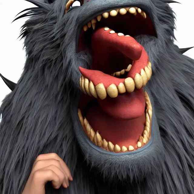 Prompt: perfectly centered portrait, happy hairy monster laughing, candid photography, by anne stokes, highly detailed, unreal engine 5