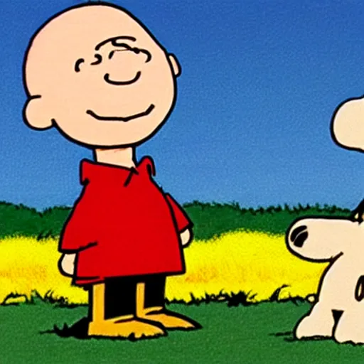 Image similar to charlie brown with a rock on his head, high detail