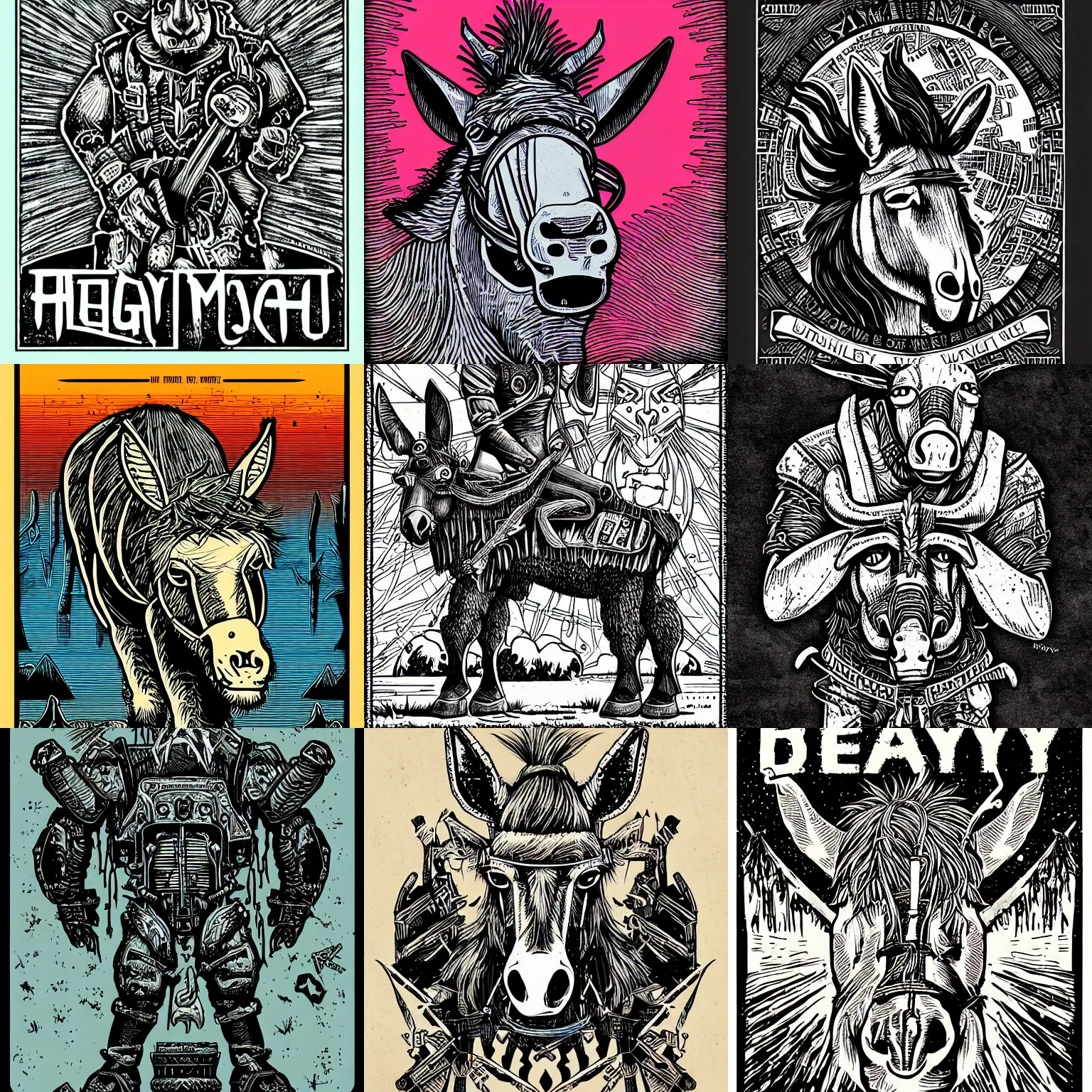 Prompt: heavy metal donkey, intricate illustration by tim doyle