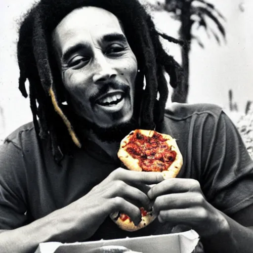 Prompt: bob marley eating pizza