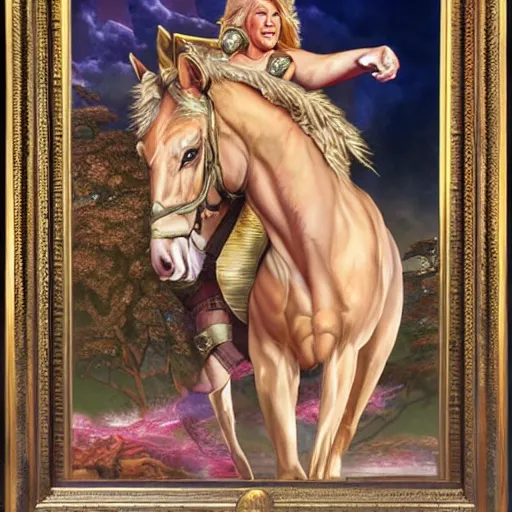 Prompt: a detailed fantasy character portrait of Donald Trump as a Centaur king of arts by lauri blank, artgerm, evelyn de morgan, 8K, 50mm lens