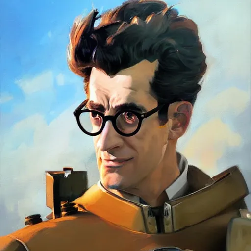 Image similar to greg manchess portrait painting of armored dr. egon spengler as overwatch character, medium shot, asymmetrical, profile picture, organic painting, sunny day, matte painting, bold shapes, hard edges, street art, trending on artstation, by huang guangjian and gil elvgren and sachin teng