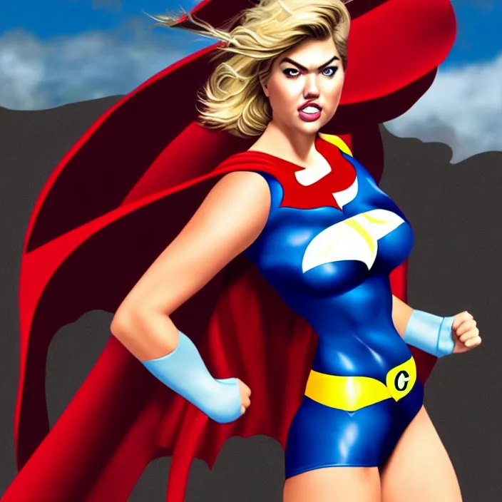 Image similar to photograph of kate upton as powergirl. Extremely detailed. 8k