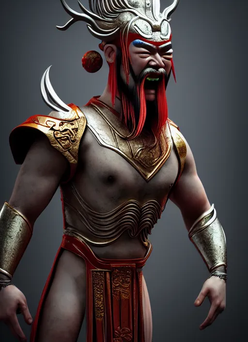 Prompt: chinese god of thunder, character design, creepy, scary, realistic proportions, high quality skin, soft skin, profile picture, cinematic, photorealistic, 4 k textures, high details, nvidia, 3 d render, unreal engine, octane render
