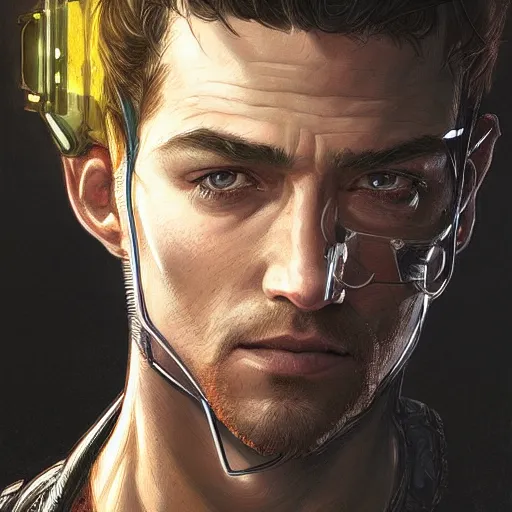 Image similar to portrait of Patrick Steward as Johnny Silverhand, cyberpunk, intricate, headshot, highly detailed, digital painting, artstation, concept art, sharp focus, illustration, art by artgerm and greg rutkowski and alphonse mucha