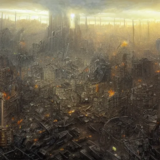 Prompt: a destructed city by john howe,