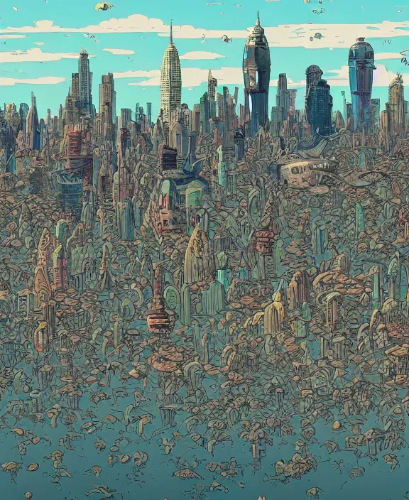 Image similar to city skyline made from obese sea slugs, in the style of a puffy spaceship, skeletons, partly cloudy, spooky, dramatic lighting, by geof darrow, bill sienkiewicz, dan mumford, yusuke murata, makoto shinkai, ross tran, cinematic, unreal engine, cel shaded, featured on artstation, pixiv