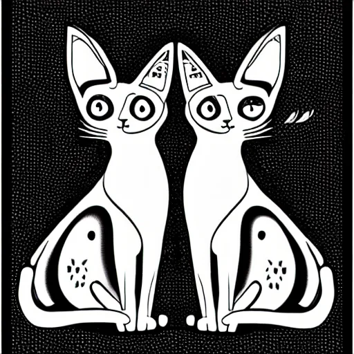 Image similar to black and white illustration creative design, two headed cat, body horror