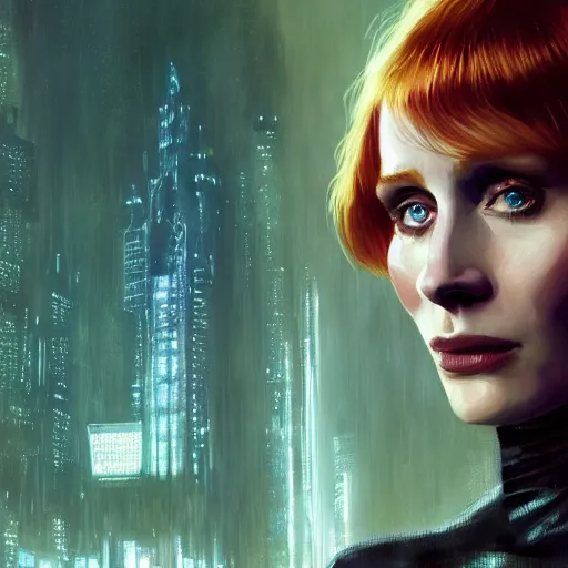 Image similar to an portrait of bryce dallas howard as a replicant from blade runner, detailed, centered, digital painting, artstation, concept art, donato giancola, joseph christian leyendecker, wlop, boris vallejo, breathtaking, 8 k resolution, extremely detailed, beautiful, establishing shot, artistic, hyperrealistic, beautiful face, octane render