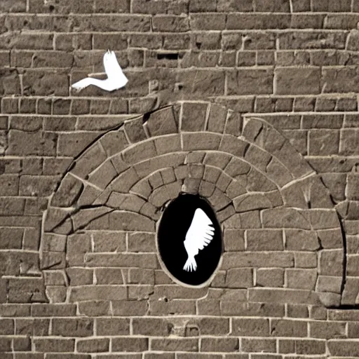 Prompt: a portal the shape of a human ear and a dove flying