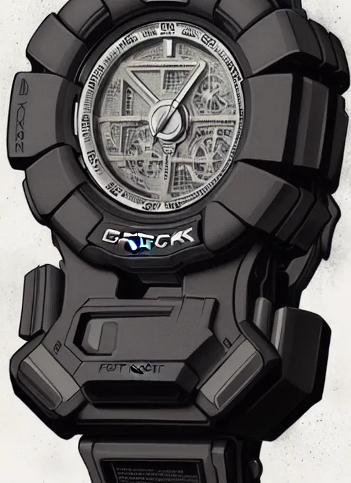 Prompt: portrait a gshock ga 2 1 0 0 watch highly detailed, digital painting, concept art, smooth, sharp focus, illustration, art by greg rutkowski