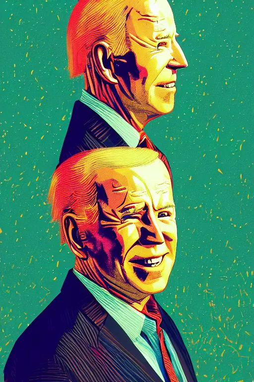 Prompt: portrait of joe biden standing away, artstation winner by victo ngai, kilian eng and by jake parker vibrant colors, winning - award masterpiece, fantastically gaudy, aesthetic octane render, 8 k hd resolution