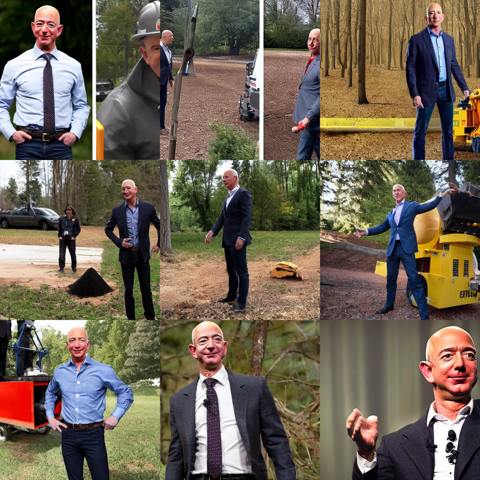 Prompt: scared jeff bezos standing in a wood chipper