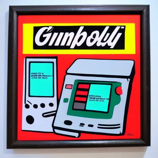 Prompt: original Warhol pop art painting of the Gameboy - 1960 Paint on Canvas